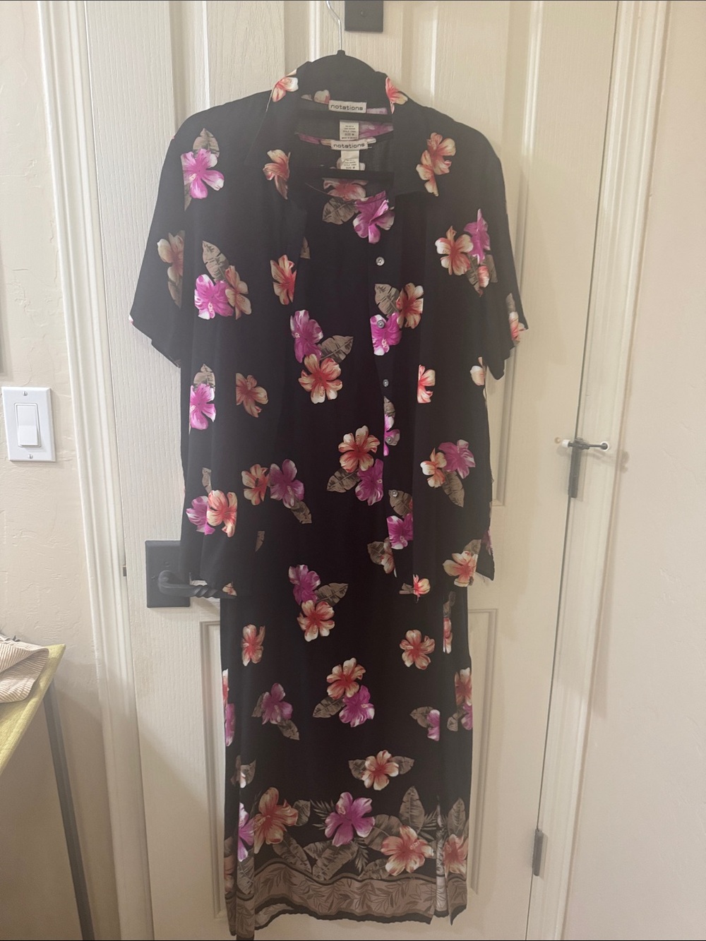 Roaman's Black Maxi Dress with Pink and Cream Floral Print and Matching Jacket